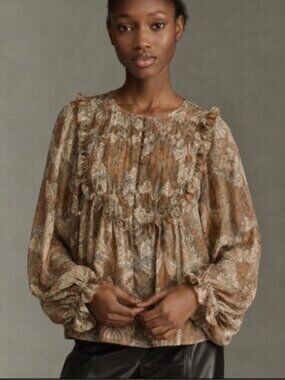 Anthropologie BISHOP + YOUNG Hawthorne Ruffle Paisley Blouse Size